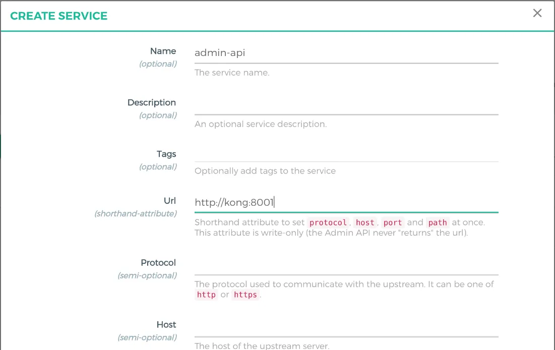 การกรอกข้อมูลเพื่อสร้างสร้าง Service admin-api