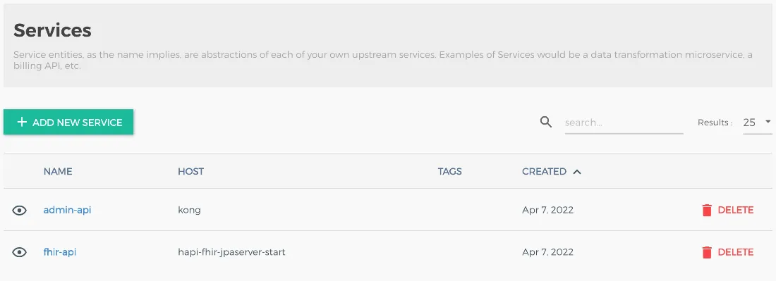 รายละเอียดของ Service admin-api ที่มีการสร้างเรียบร้อยแล้ว