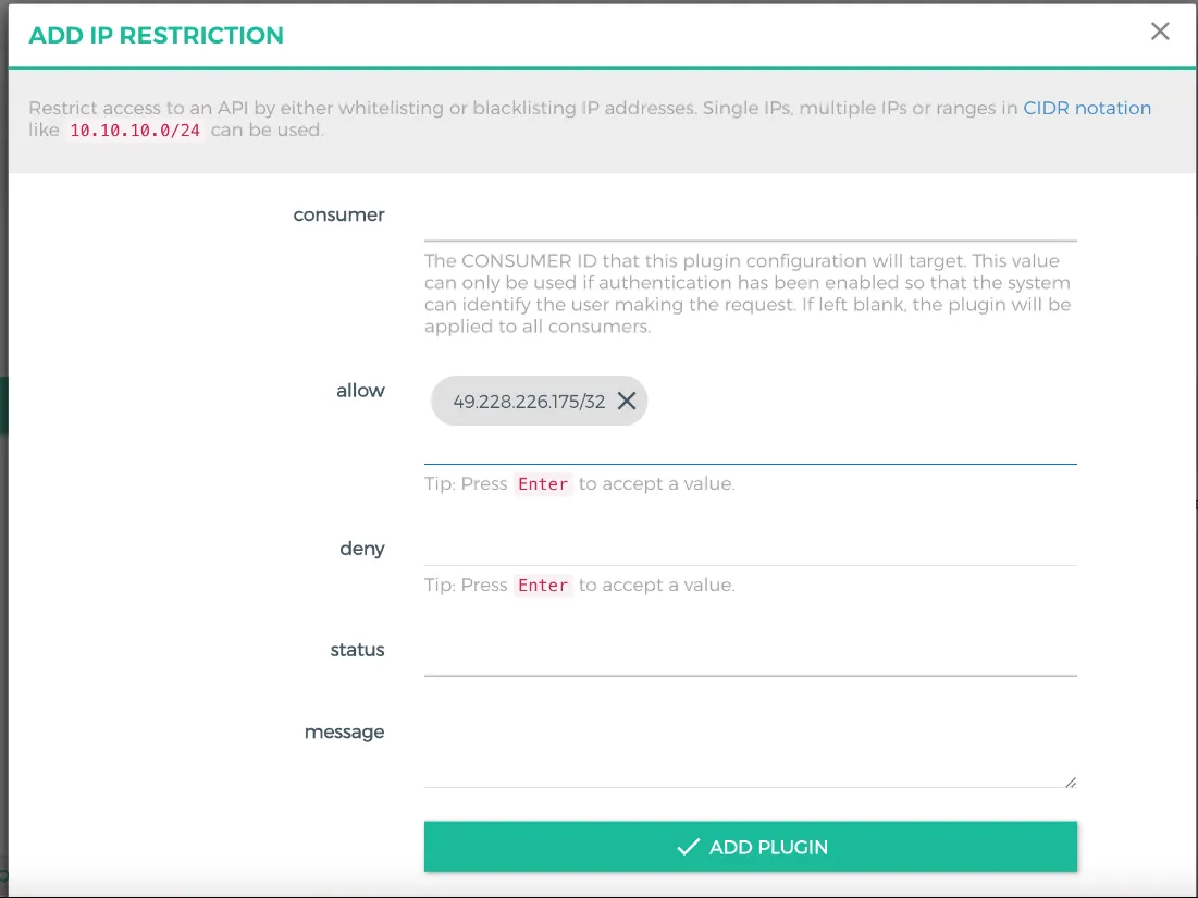 การกำหนดค่า IP Restriction Plugin