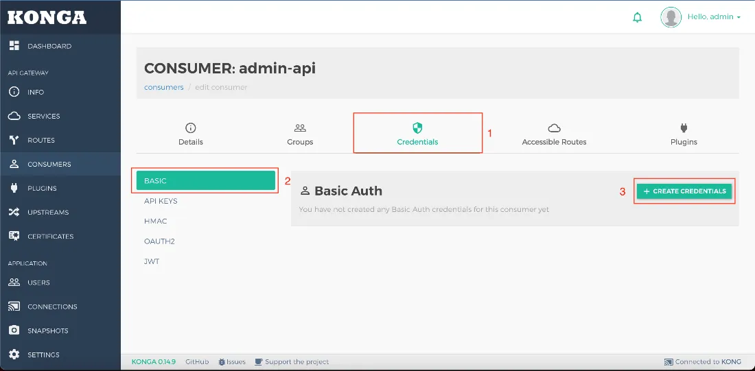 การกำหนดค่าสำหรับ Consumer admin-api